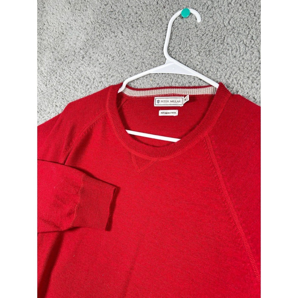 Peter Millar Mens Merino Wool Raglan Crewneck Sweater Size M Red